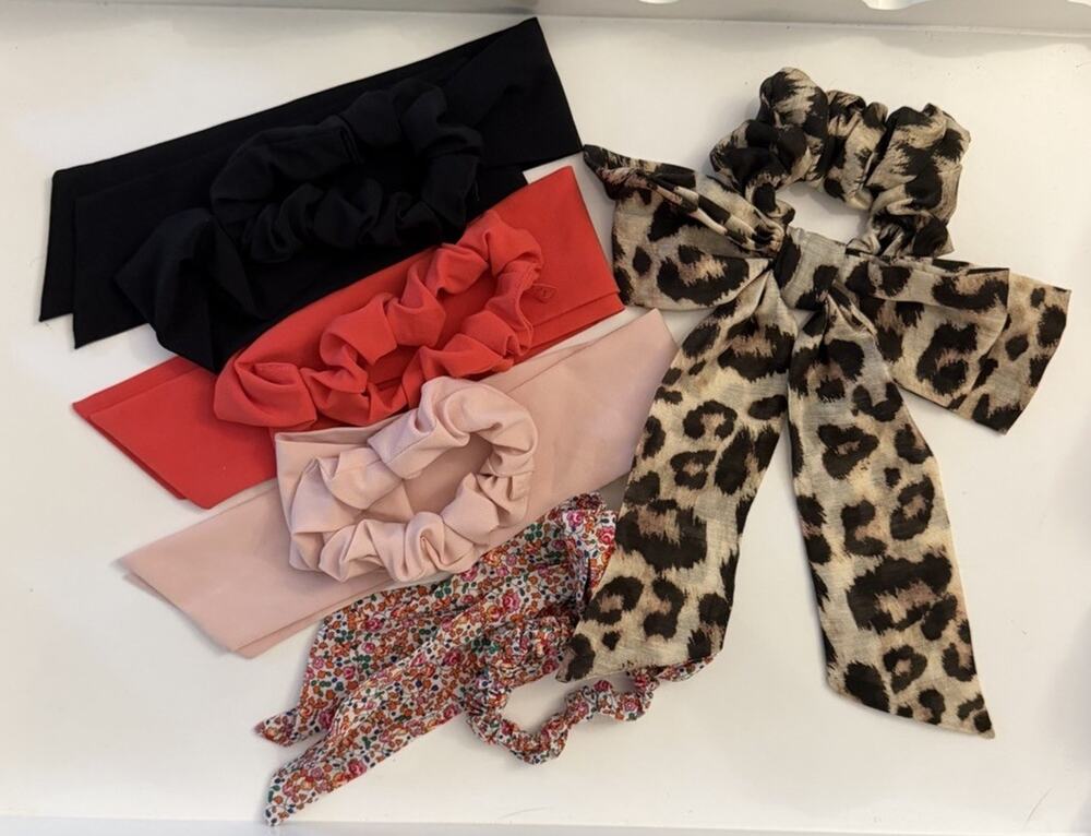 5 Schrunchies w/ Decorative Bows by Lululemon, J Crew & Zara